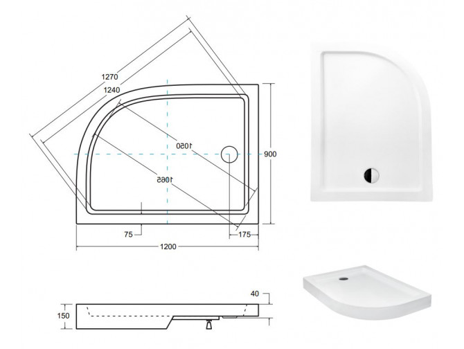 Duschwanne Halbrund Saturne 120x90...