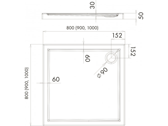 Duschwanne Viereck Caspar 90x90x5 |... Duschwanne Viereck Caspar 90x90x5 |...