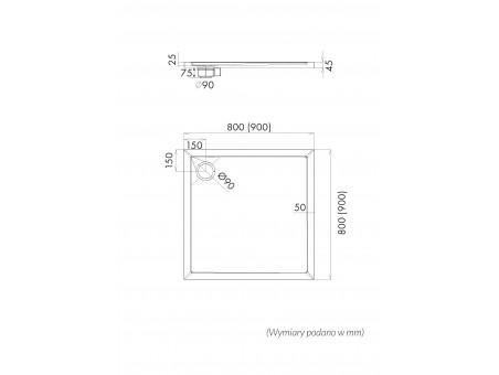 Duschwanne Viereck Caspar New 90x90 Zement | Ablaufgarnitur im SET !