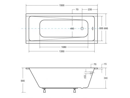 Badewanne Rechteck Modern Slim 150x70 Rand 15mm | Ablauf Viega & Füße GRATIS !