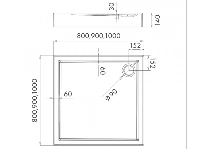 Duschwanne Viereck Competia 90x90x14...