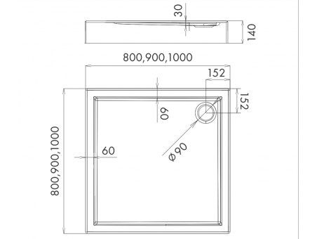 Duschwanne Viereck Competia 90x90x14 | Ablaufgarnitur im SET !