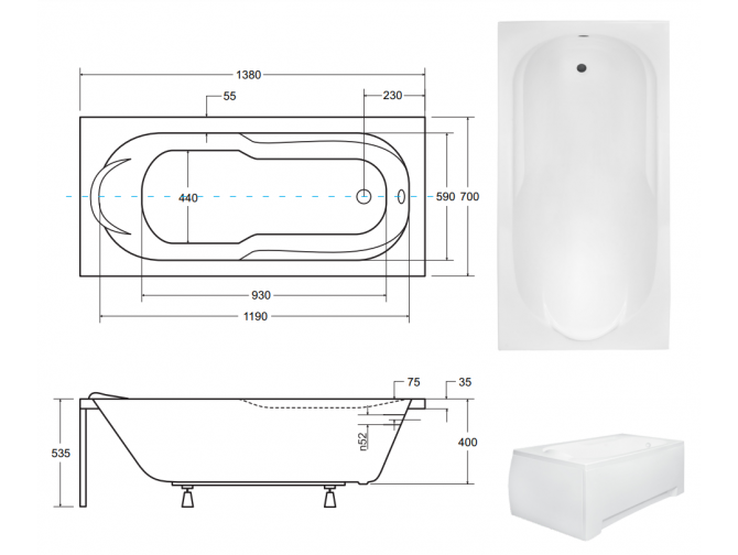 Badewanne Rechteck Bona 140x70 |... Badewanne Rechteck Bona 140x70 |...