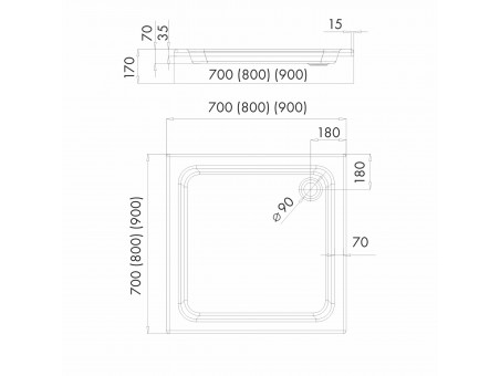 Duschwanne Viereck Grando Plus 70x70x17 | Ablaufgarnitur im SET !