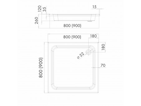 Duschwanne Viereck Grawello 90x90x26 | Ablaufgarnitur im SET !