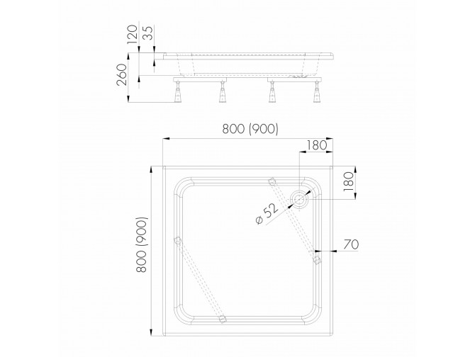 Duschwanne Viereck Zefir 90x90x26 |...