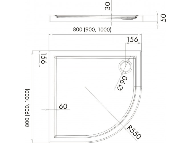 Duschwanne Halbrund Caspar 90x90x5 |... Duschwanne Halbrund Caspar 90x90x5 |...