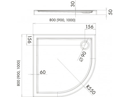 Duschwanne Halbrund Caspar 90x90x5 | Ablaufgarnitur im SET!