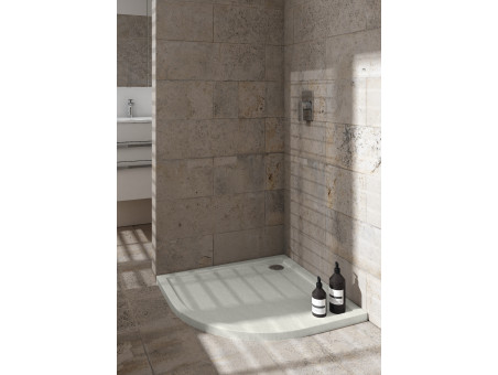 Duschwanne Halbrund Caspar New 80x80x4,5 Zement | Ablaufgarnitur im SET!