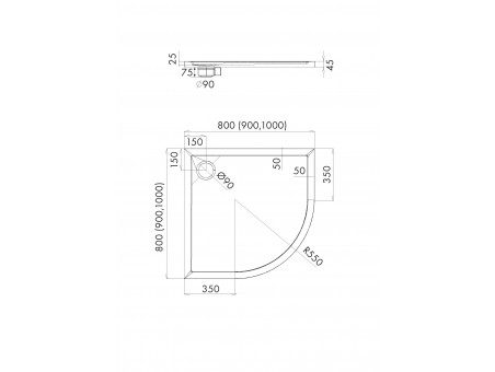 Duschwanne Halbrund Caspar New 90x90x4,5 Zement | Ablaufgarnitur im SET!