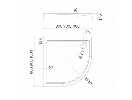 Duschwanne Halbrund Competia 100x100x14 | Ablaufgarnitur im SET!