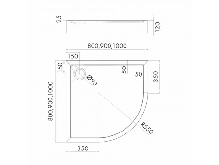 Duschwanne Halbrund Competia New 90x90x12 | Ablaufgarnitur im SET!