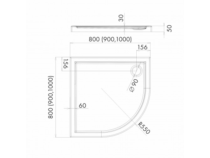 Duschwanne Halbrund Corrina 90x90x5 |...