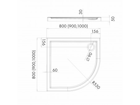 Duschwanne Halbrund Corrina 90x90x5 | Ablaufgarnitur im SET!