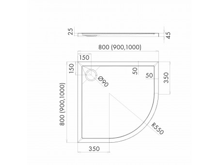 Duschwanne Halbrund Corrina New 90x90x4,5 | Ablaufgarnitur im SET!