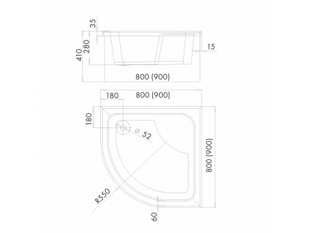 Duschwanne Halbrund Dante 80x80x41 | Ablaufgarnitur im SET!