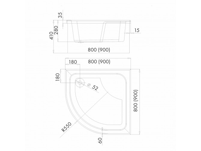 Duschwanne Halbrund Dante 90x90x41 |...