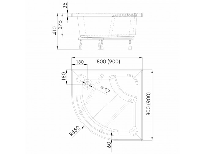 Duschwanne Halbrund Doris 80x80x41 |...