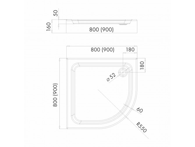 Duschwanne Halbrund Eko 2.0 90x90x16...