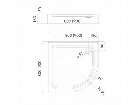 Duschwanne Halbrund Eko 2.0 90x90x16 | Ablaufgarnitur & Füße im SET!