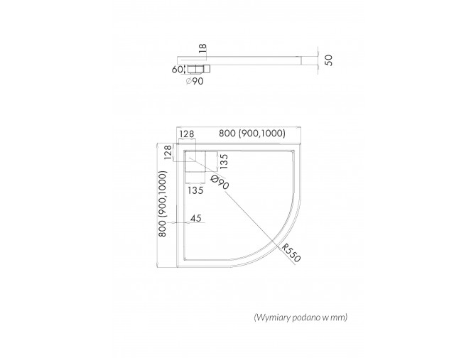 Duschwanne Halbrund Omegax 90x90x5 |...