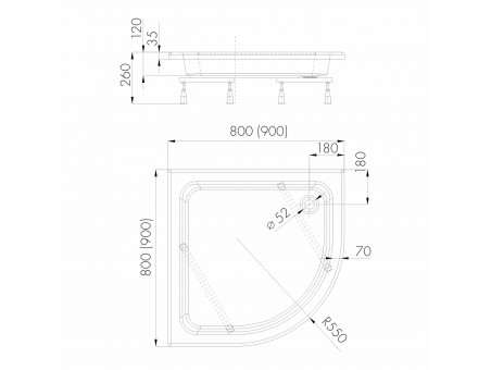 Duschwanne Halbrund Zefir 80x80 | Ablaufgarnitur & Füße im SET!