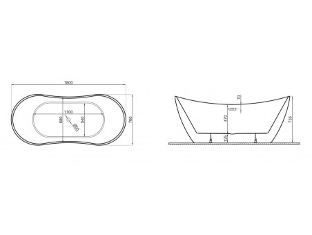 Freistehende Badewanne Abi 180x80 Glänzend Schwarz | Ablauf & Füße im SET!