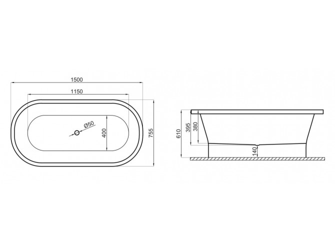 Freistehende Badewanne Amona 150x75...