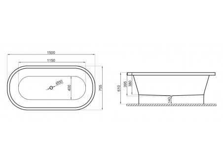 Freistehende Badewanne Amona 150x75 Weiß | Ablauf & Füße im SET!
