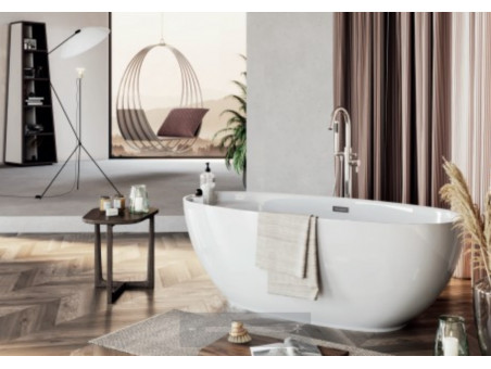 Freistehende Badewanne Kivi 165x75 Schwarz Matt | Ablauf & Füße im SET!