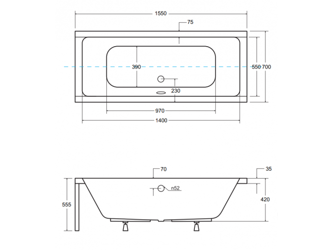 Badewanne Rechteck Quadros 155x70 |...