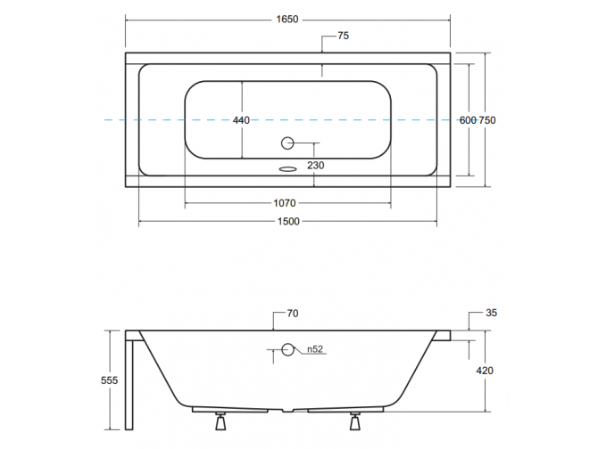 Badewanne Rechteck Quadros 165x75 |... Badewanne Rechteck Quadros 165x75 |...