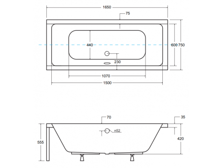 Badewanne Rechteck Quadros 165x75 | Ablauf Viega & Füße GRATIS !