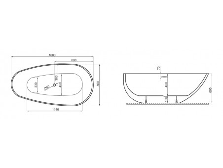 Freistehende Badewanne Shila 170x85 Schwarz Matt | Ablauf & Füße im SET!