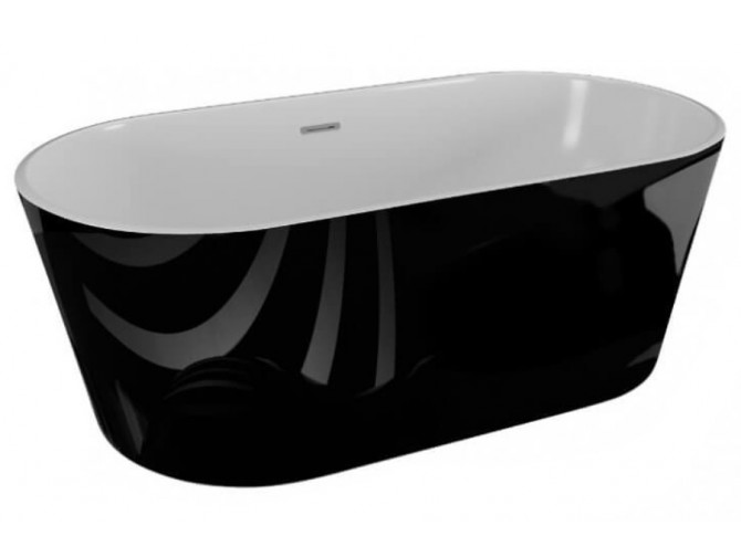 Freistehende Badewanne Uzo 160x80 Glänzend Schwarz | Ablauf & Füße im SET!