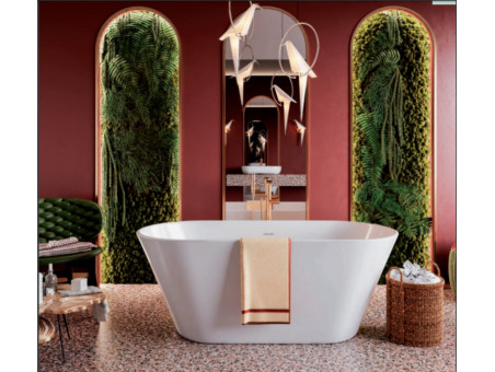 Freistehende Badewanne Uzo 160x80 Rosa | Ablauf & Füße im SET!