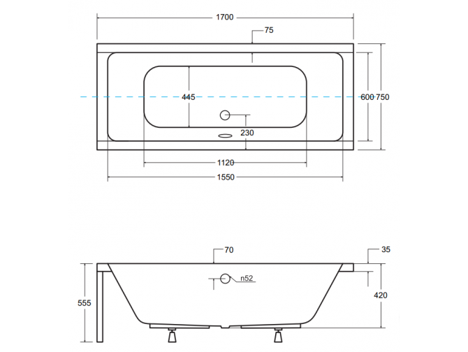 Badewanne Rechteck Quadros 170x75 |...