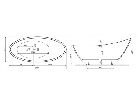 Freistehende Badewanne Zoe 180x80 Weiß | Ablauf & Füße im SET!