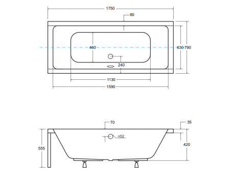 Badewanne Rechteck Quadros 175x80 | Ablauf Viega & Füße GRATIS !