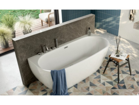 Freistehende Vorwand-Badewanne Risaz 160x80 Aschgrau | Ablauf & Füße im SET!