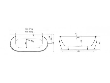 Freistehende Vorwand-Badewanne Risaz 160x80 Weiß | Ablauf & Füße im SET!