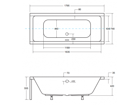 Badewanne Rechteck Quadros 180x80 | Ablauf Viega & Füße GRATIS !