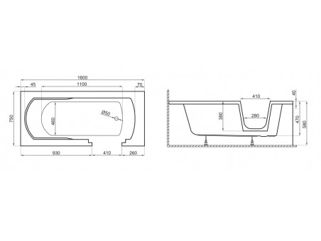 Freistehende Seniorenbadewanne mit Tür Avo 160x75 Rechts | Ablauf & Füße im SET!