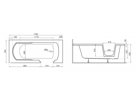 Freistehende Seniorenbadewanne mit Tür Avo 170x75 Rechts | Ablauf Viega & Füße im SET!