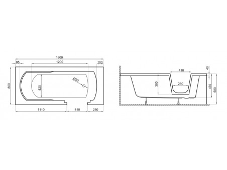 Freistehende Seniorenbadewanne mit Tür Avo 180x80 Rechts | Ablauf & Füße im SET!