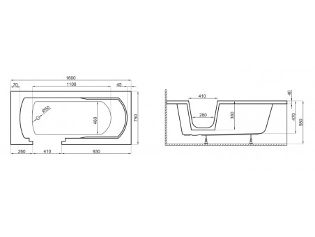 Freistehende Seniorenbadewanne mit Tür Vovo 160x75 Links | Ablauf & Füße im SET!