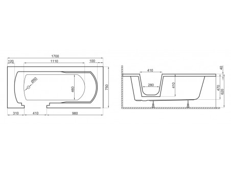 Freistehende Seniorenbadewanne mit Tür Vovo 170x75 Links | Ablauf Viega & Füße im SET!