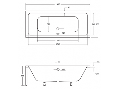 Badewanne Rechteck Quadros 190x90 | Ablauf Viega & Füße GRATIS !