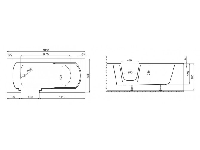 Freistehende Seniorenbadewanne mit...