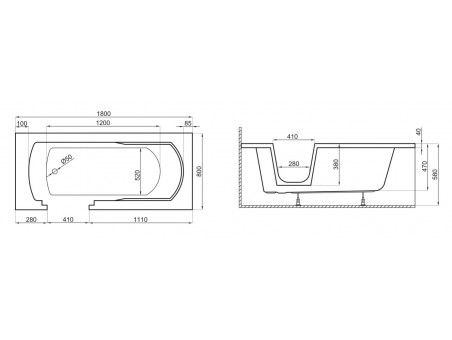 Freistehende Seniorenbadewanne mit Tür Vovo 180x80 Links | Ablauf & Füße im SET!